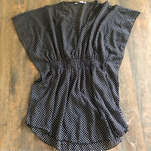 La Vie En Rose Aqua Beach Cover Up Women’s Sz‎ S Black White Polka Dot V Neck